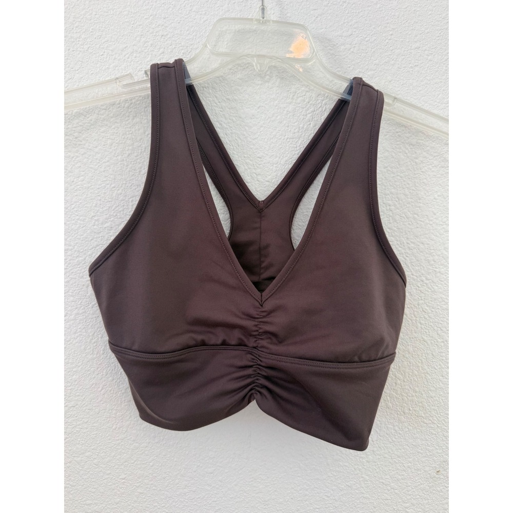 Alo Yoga Wild Thing Bra Espresso Brown Ruched V-Neck Sports Bra Size S